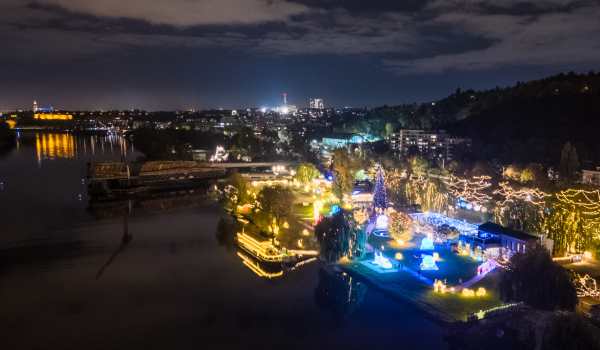 Boat cruise with lights on the Vltava River